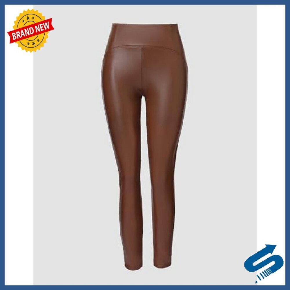 Faux Leather Leggings High Waist Fleece Lined Stretch Pants Slim Fit - Picture 3 of 8